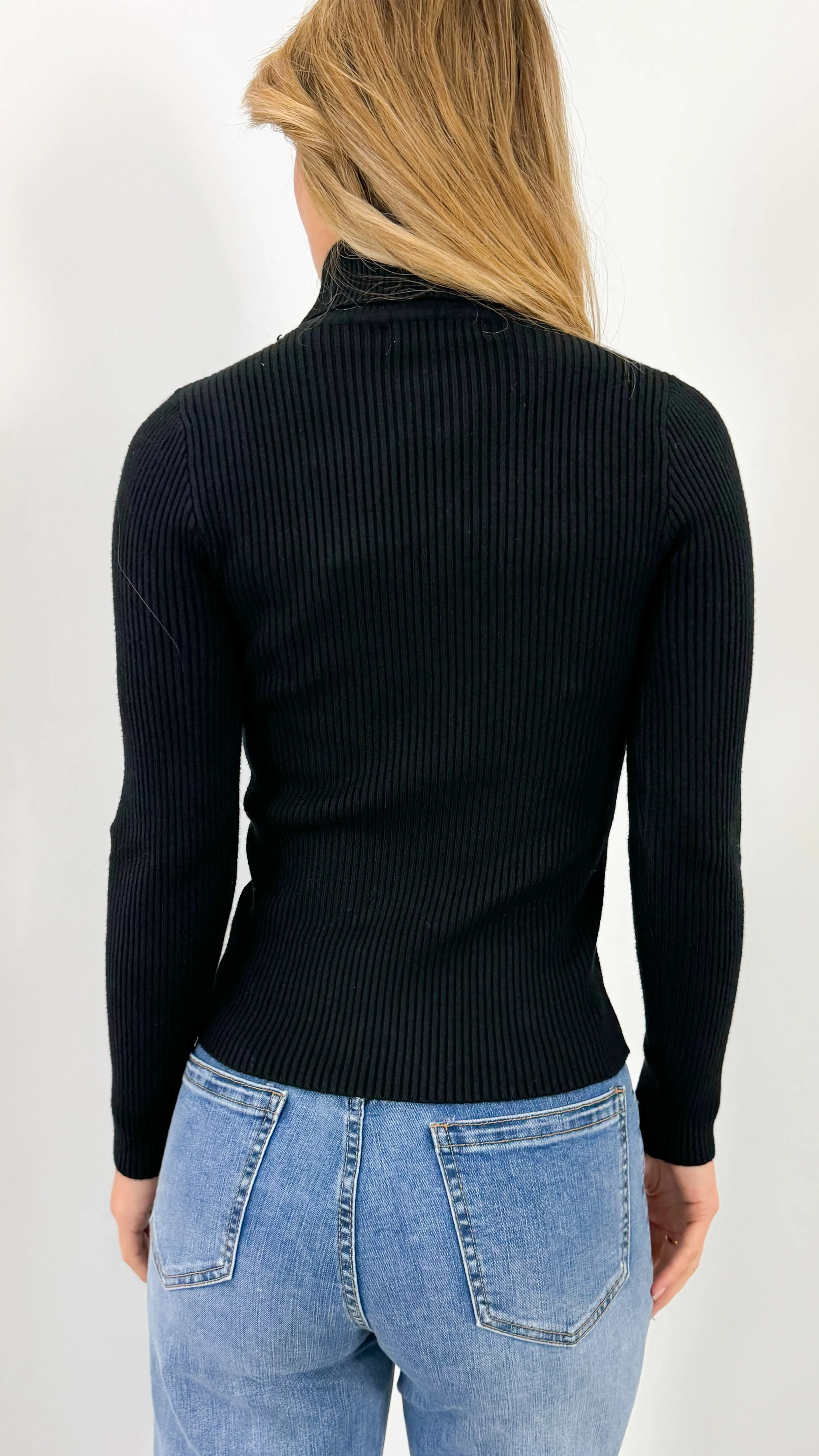 ALLY TURTLE NECK KNIT TOP - BLACK