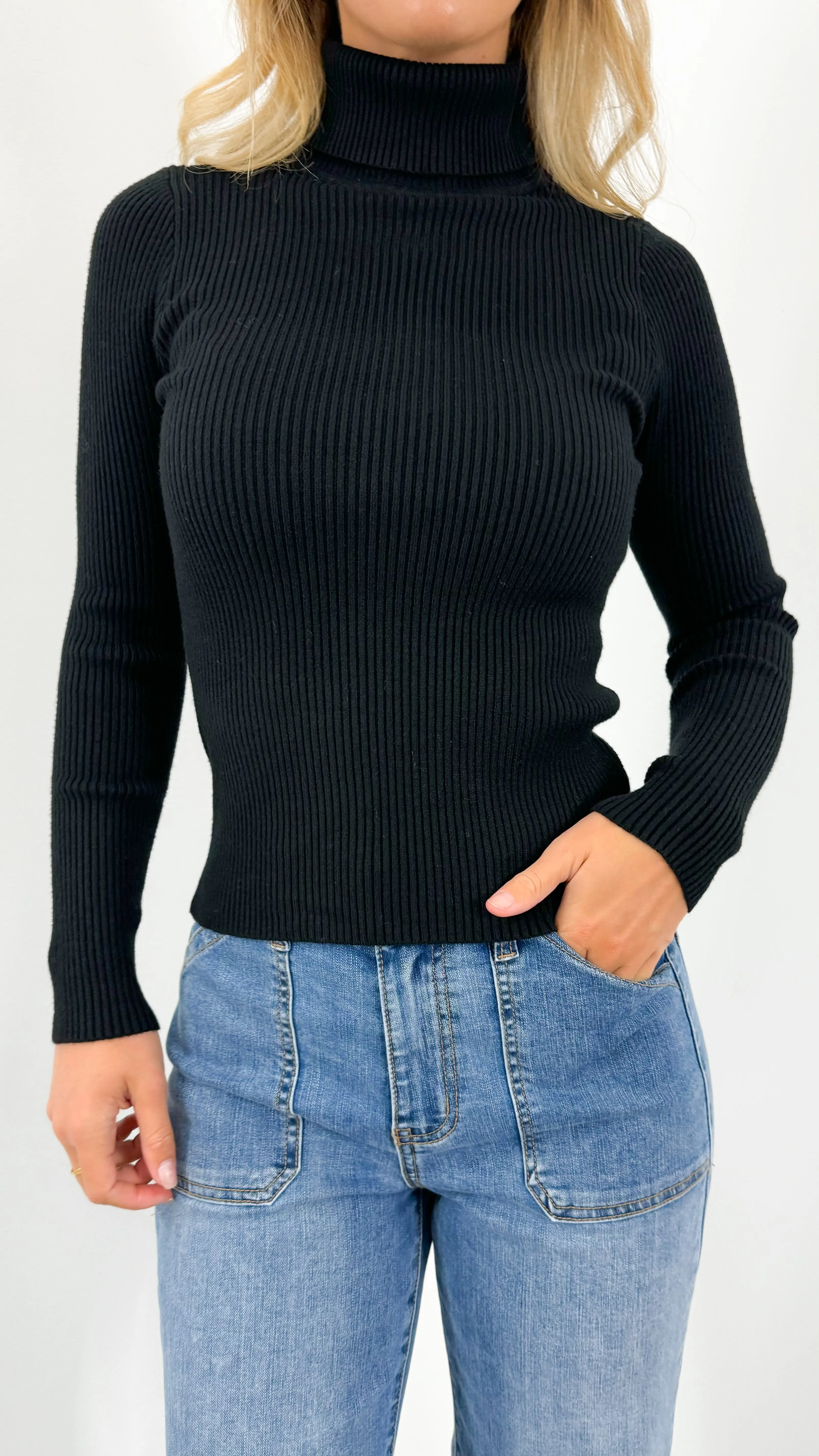 ALLY TURTLE NECK KNIT TOP - BLACK