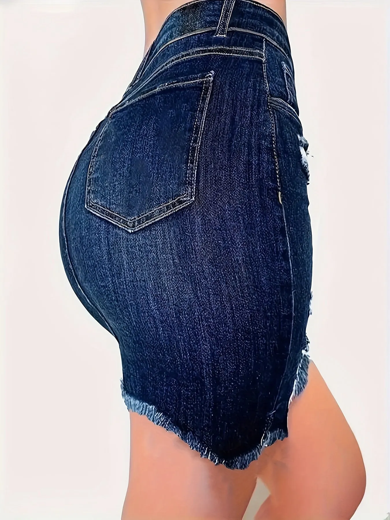 Autumn Women Fashion Denim Skirt Ripped Hip Distressed High Waist Button  Pencil Skirts Female Casual Summer Jeans