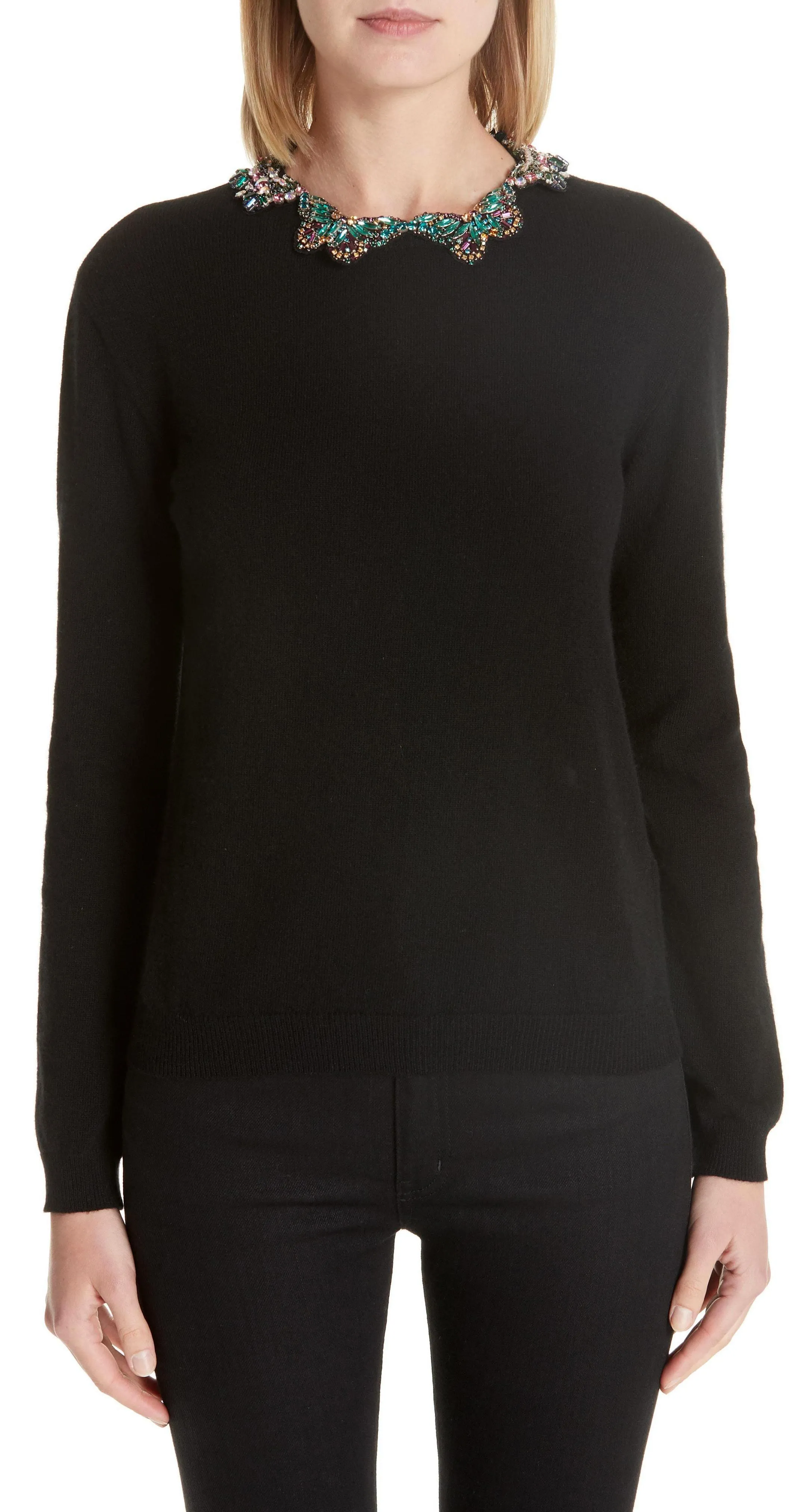 Black Embellished Butterfly Neck Sweater