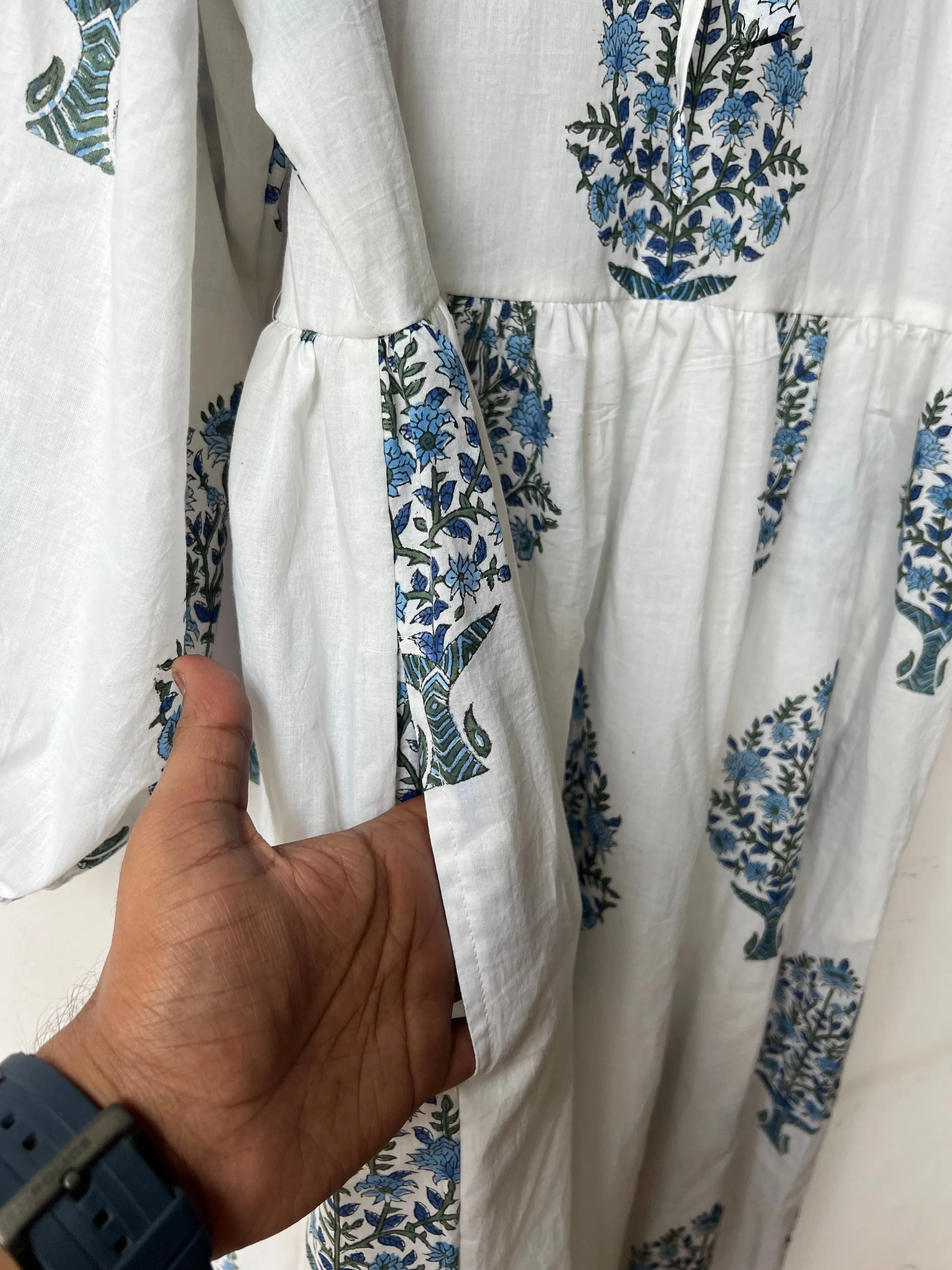 Block print cotton long dress