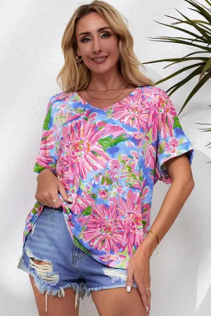 Bloemen V-Hals Korte Mouw Blouse
