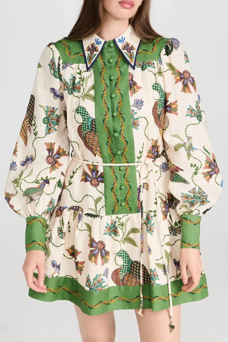 Casual Floral Patchwork Turndown Collar Printed Dresses