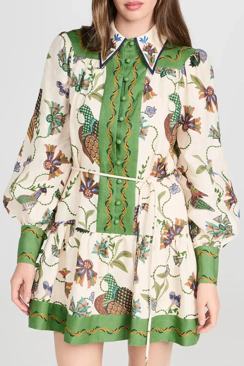 Casual Floral Patchwork Turndown Collar Printed Dresses