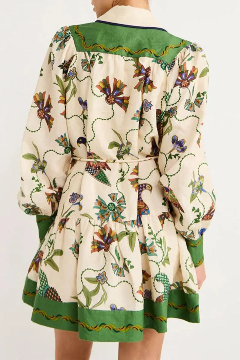 Casual Floral Patchwork Turndown Collar Printed Dresses