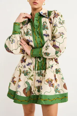 Casual Floral Patchwork Turndown Collar Printed Dresses