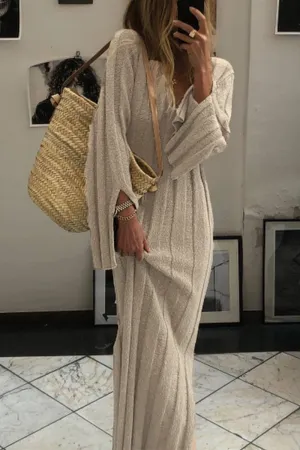 Casual Simplicity Solid Slit Fold V Neck One Step Skirt Dresses