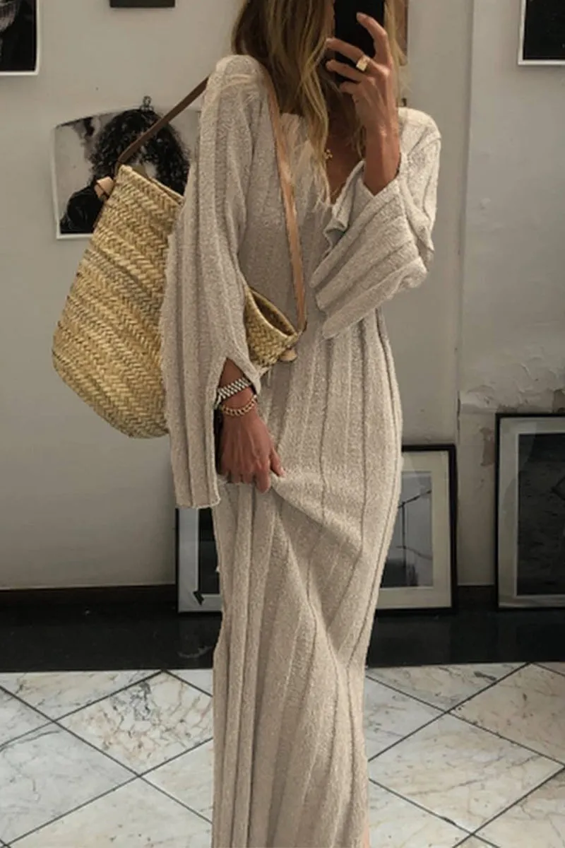 Casual Simplicity Solid Slit Fold V Neck One Step Skirt Dresses