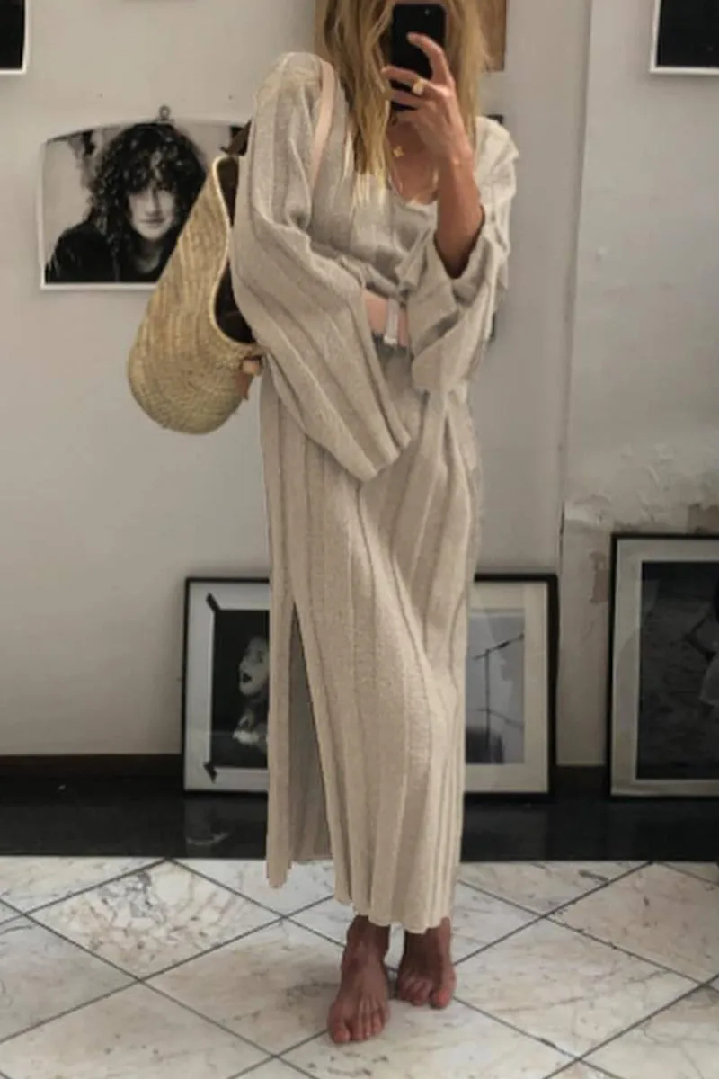 Casual Simplicity Solid Slit Fold V Neck One Step Skirt Dresses