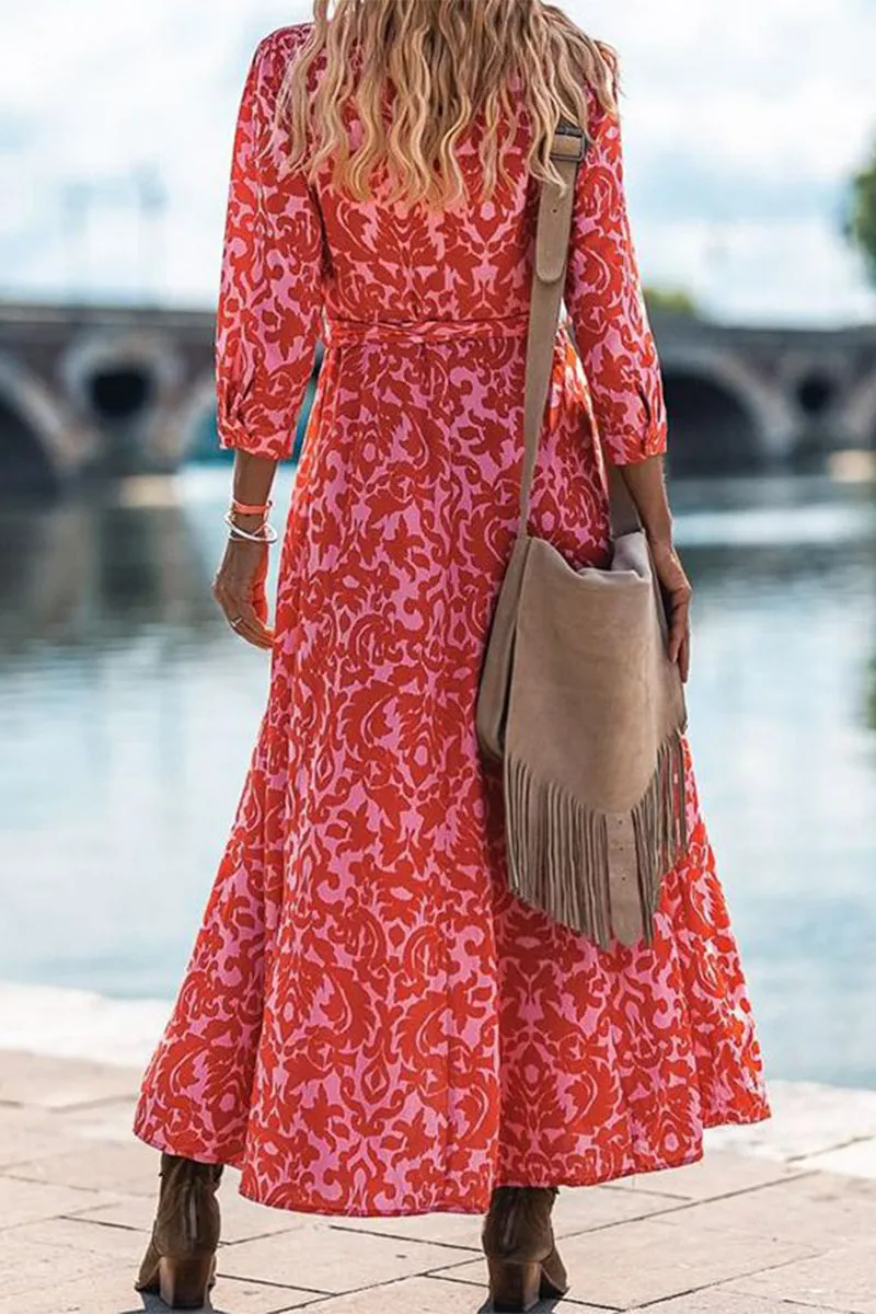 Casual Vacation Floral Frenulum Turndown Collar Shirt Dresses