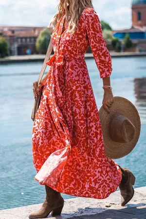Casual Vacation Floral Frenulum Turndown Collar Shirt Dresses