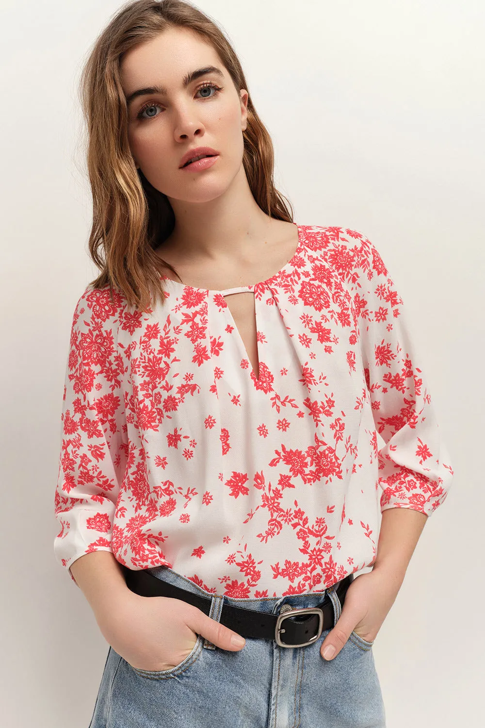 COLIN - Blouse écrue Lenzing™ Ecovero™ à imprimé faïence bohème