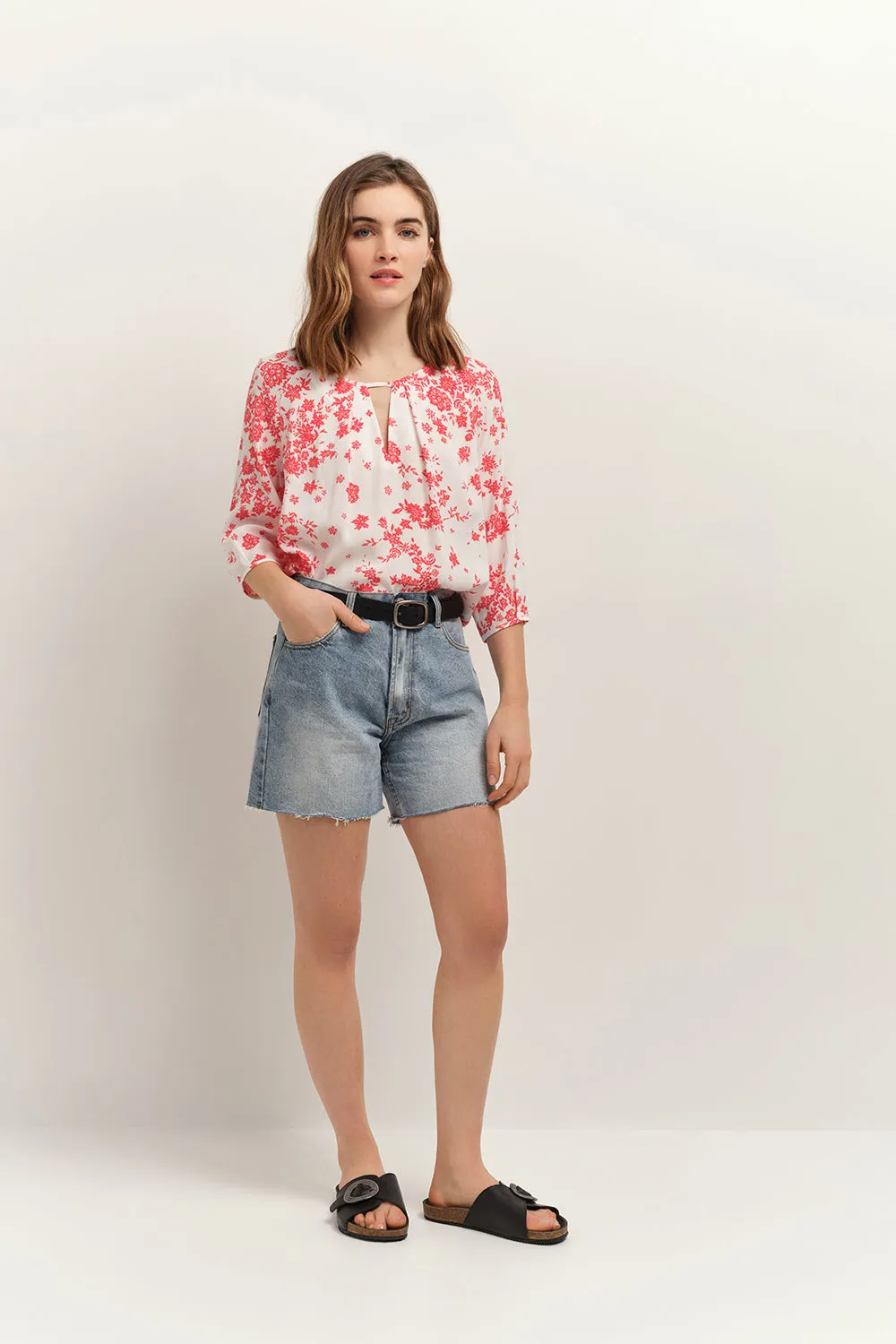 COLIN - Blouse écrue Lenzing™ Ecovero™ à imprimé faïence bohème