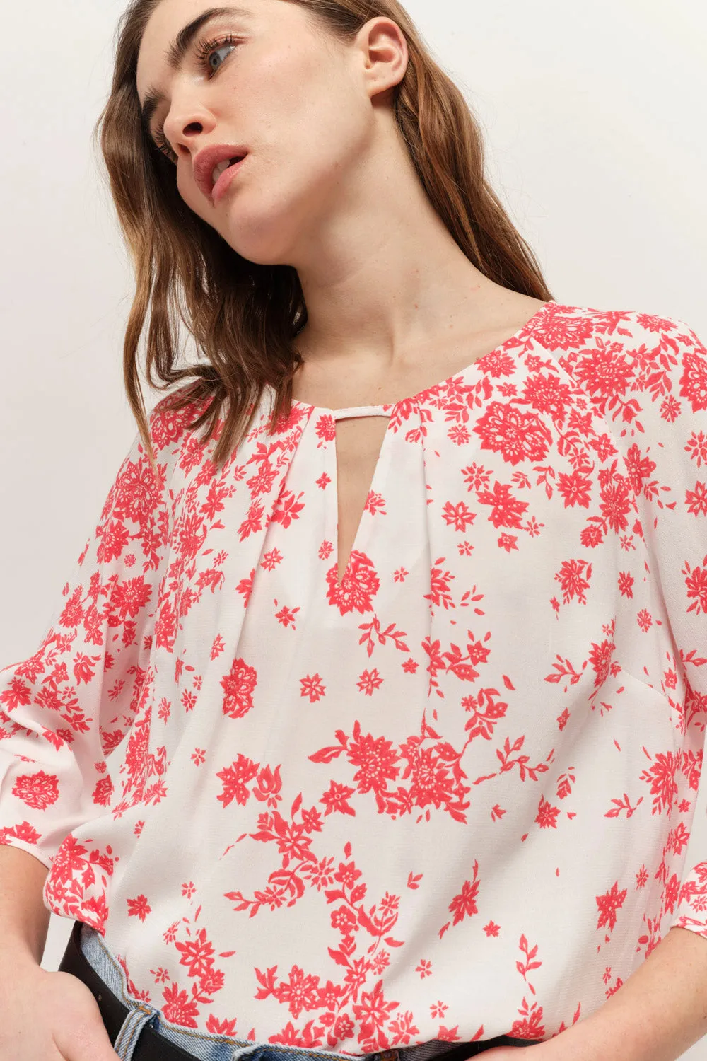 COLIN - Blouse écrue Lenzing™ Ecovero™ à imprimé faïence bohème