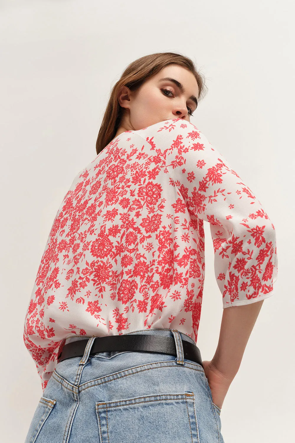 COLIN - Blouse écrue Lenzing™ Ecovero™ à imprimé faïence bohème