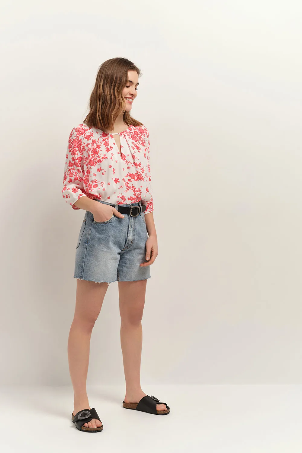 COLIN - Blouse écrue Lenzing™ Ecovero™ à imprimé faïence bohème