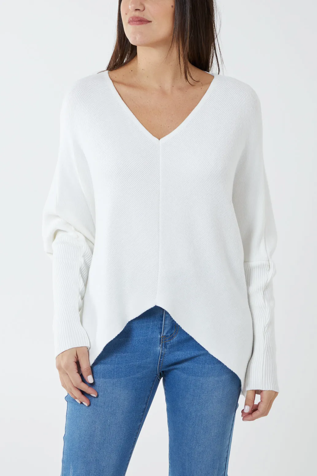 Deep V-Neck Ribbed Chevron Jumper