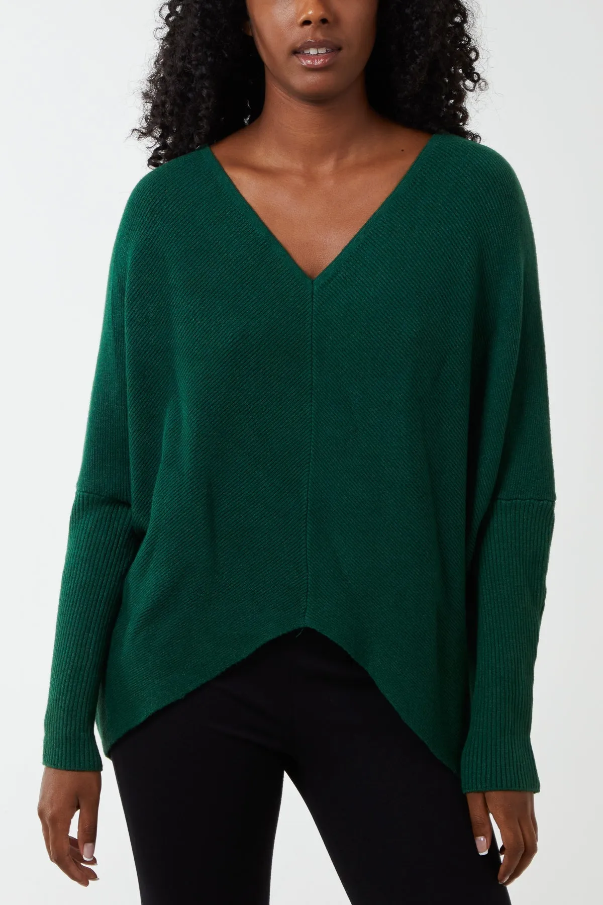 Deep V-Neck Ribbed Chevron Jumper