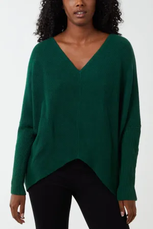 Deep V-Neck Ribbed Chevron Jumper