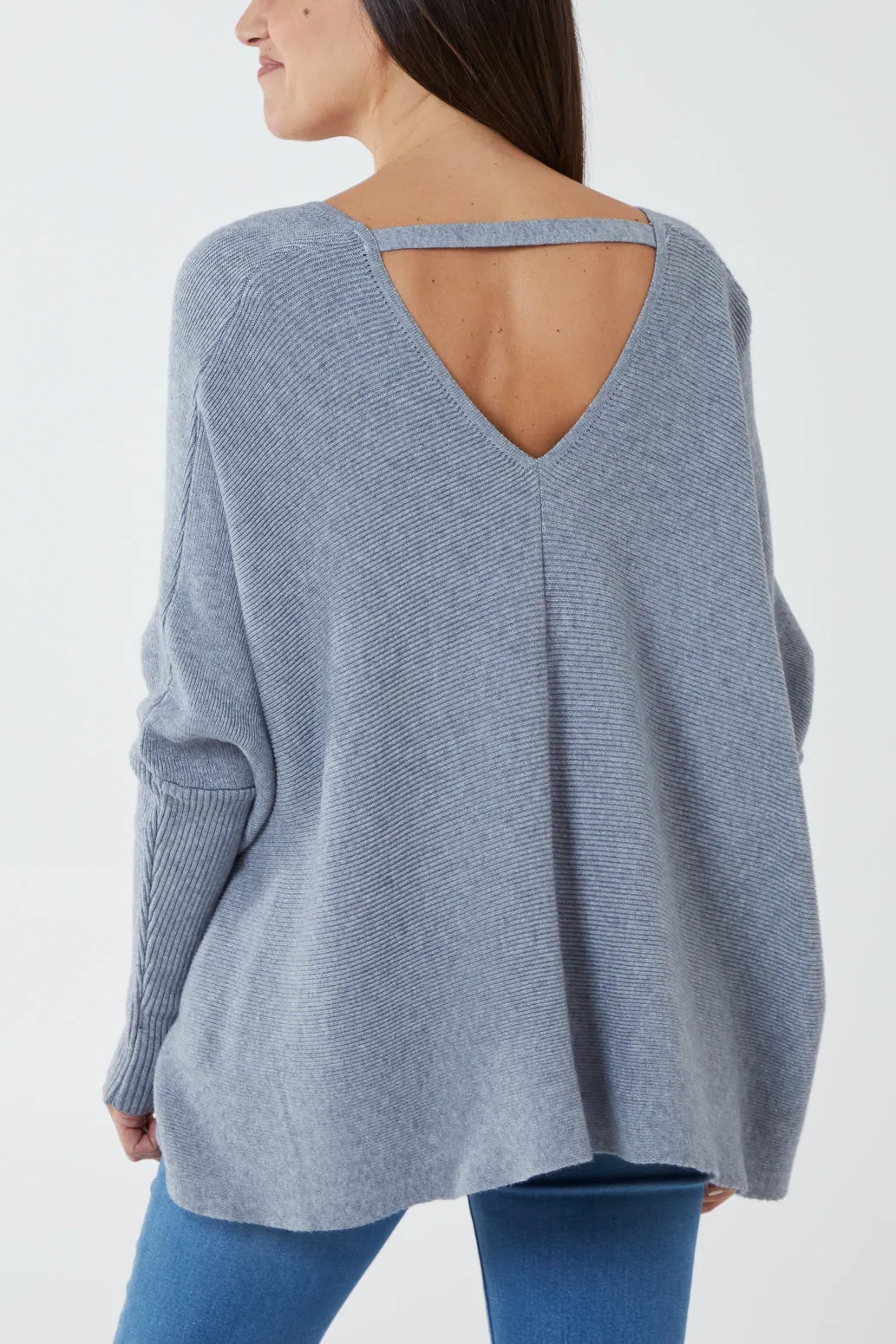 Deep V-Neck Ribbed Chevron Jumper