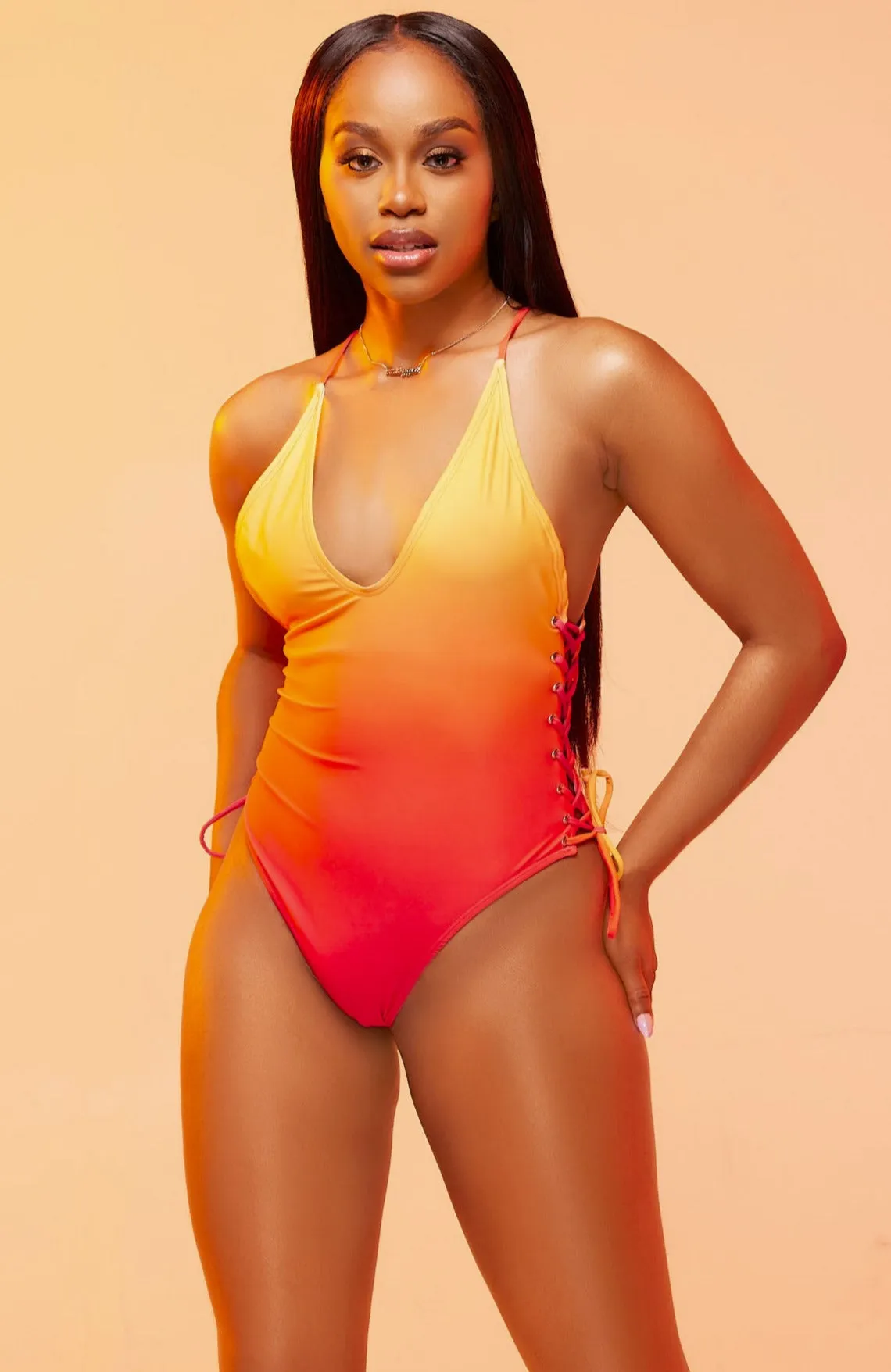 Fire Lace-up Side One Piece Swimsuit