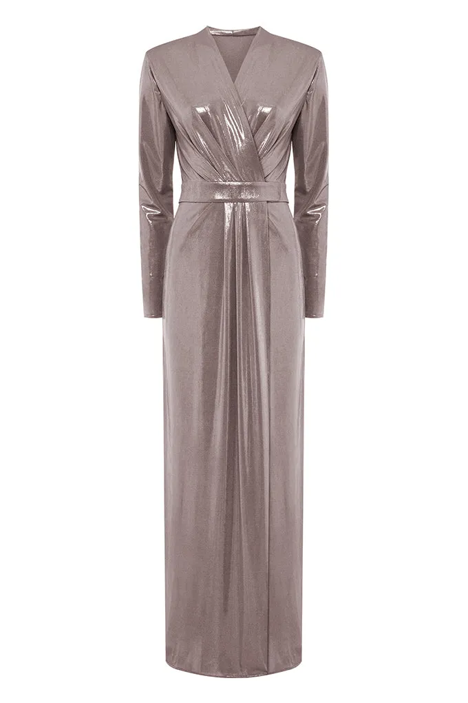 Long sleeve dress draped under the chest     Maison D'Angel Ann