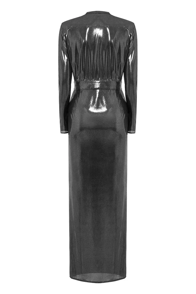 Long sleeve dress draped under the chest     Maison D'Angel Ann