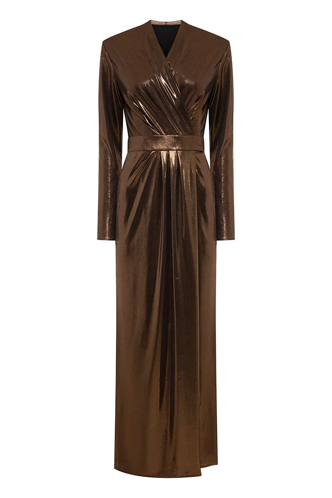 Long sleeve dress draped under the chest     Maison D'Angel Ann