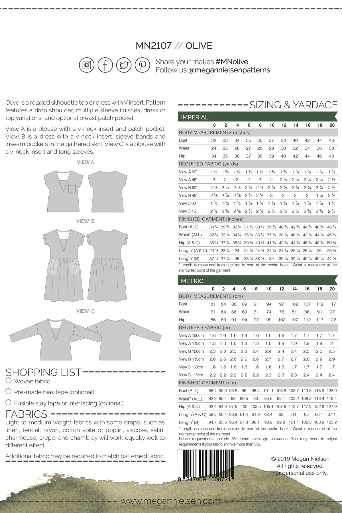 Olive Dress & Top - Sewing Pattern | Megan Nielsen