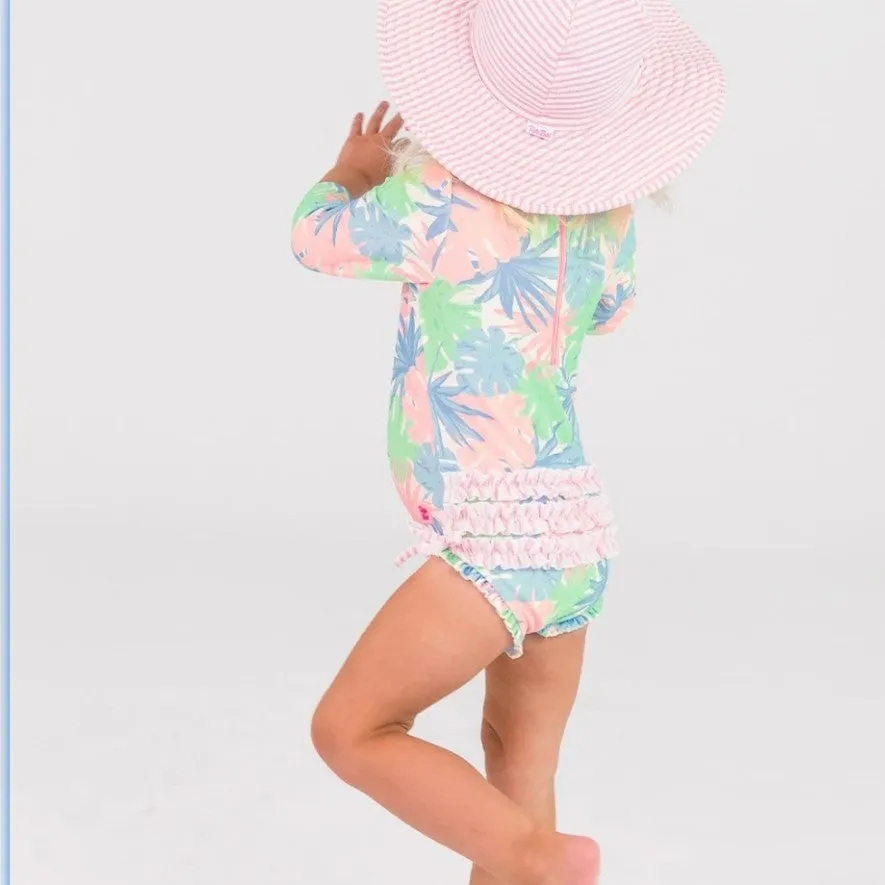 Pastel Palms Long Sleeve Rashguard One Piece