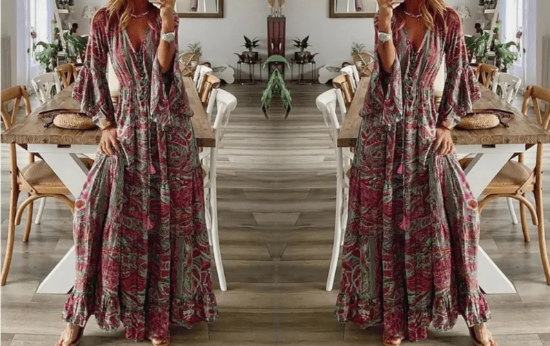 Silvana - Soft Flared Sleeves Woman's Maxi Dress
