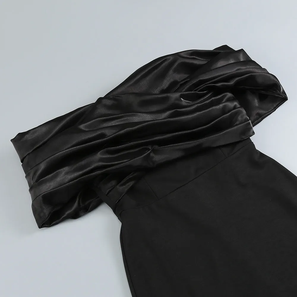 Sophia Off Shoulder Ruched Maxi Slit Dress in black