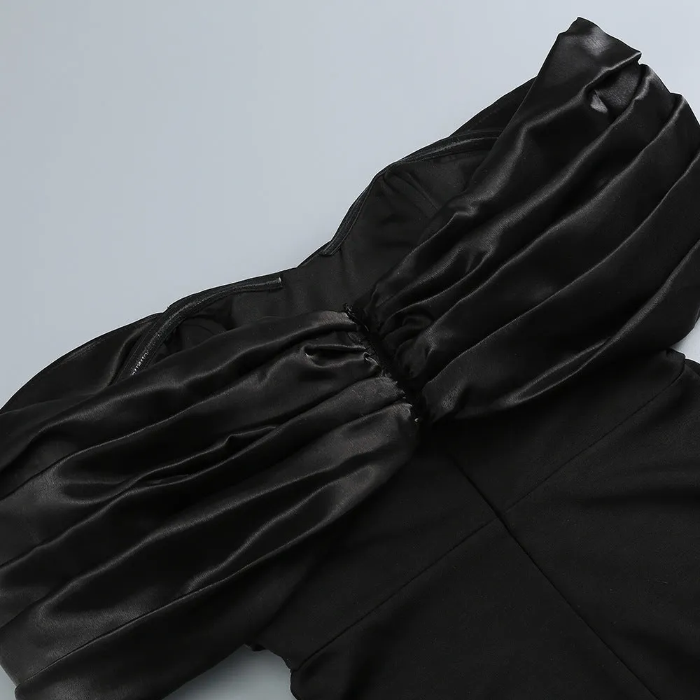 Sophia Off Shoulder Ruched Maxi Slit Dress in black
