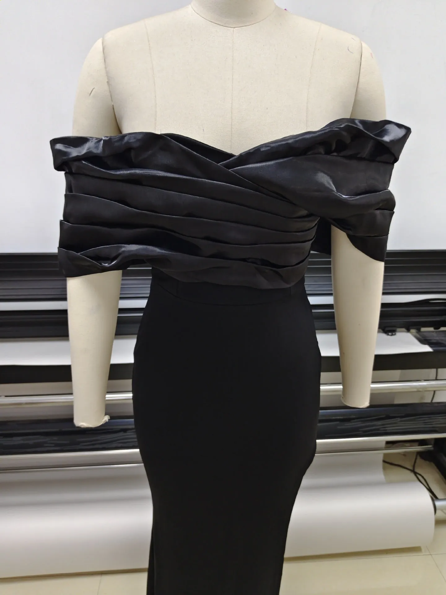 Sophia Off Shoulder Ruched Maxi Slit Dress in black