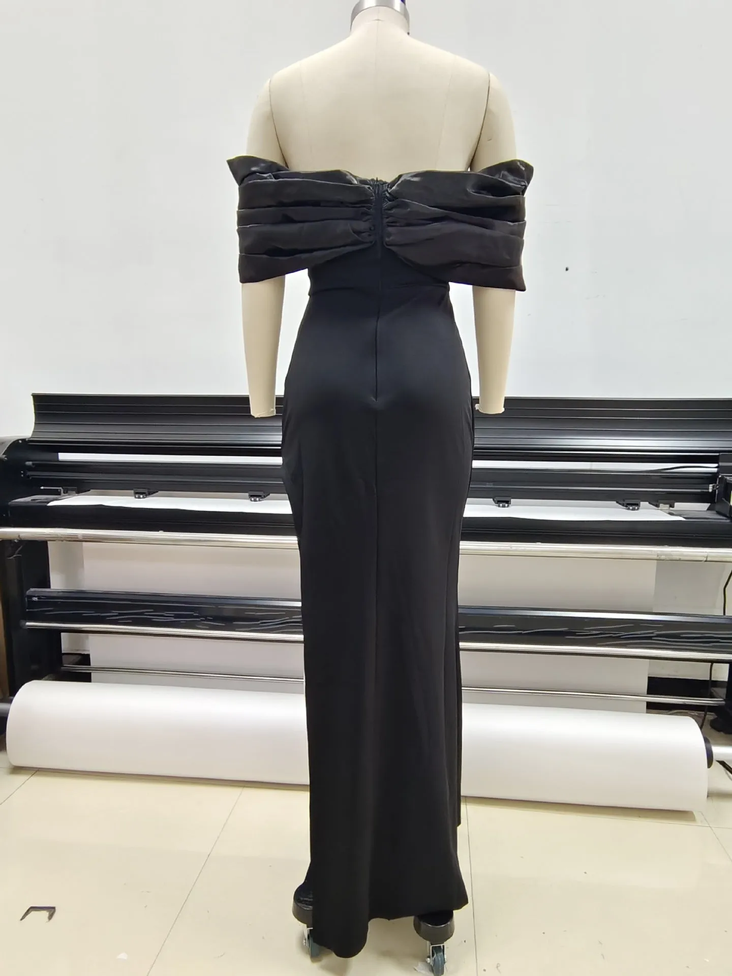 Sophia Off Shoulder Ruched Maxi Slit Dress in black