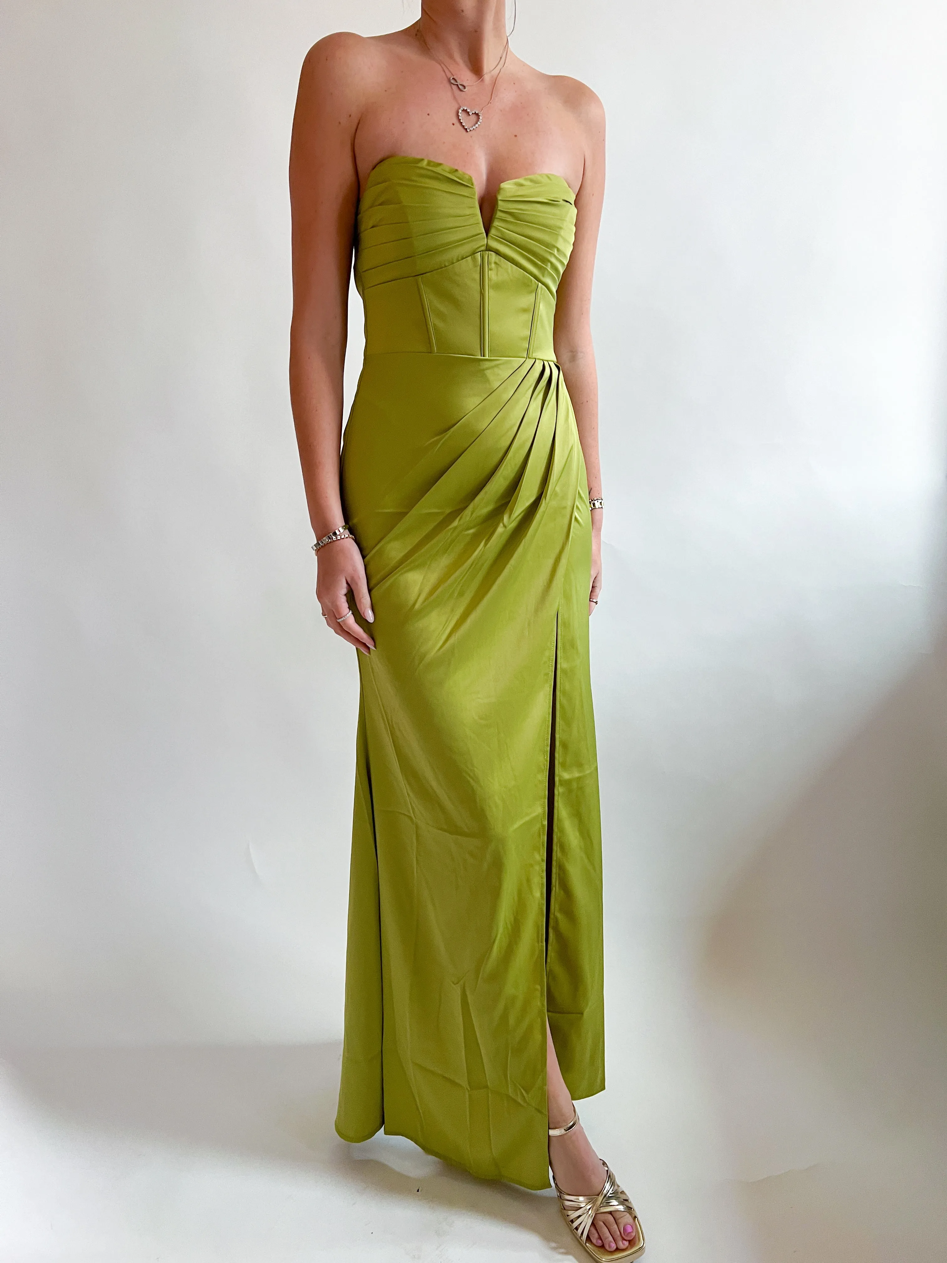 Strapless Shirring Maxi Gown