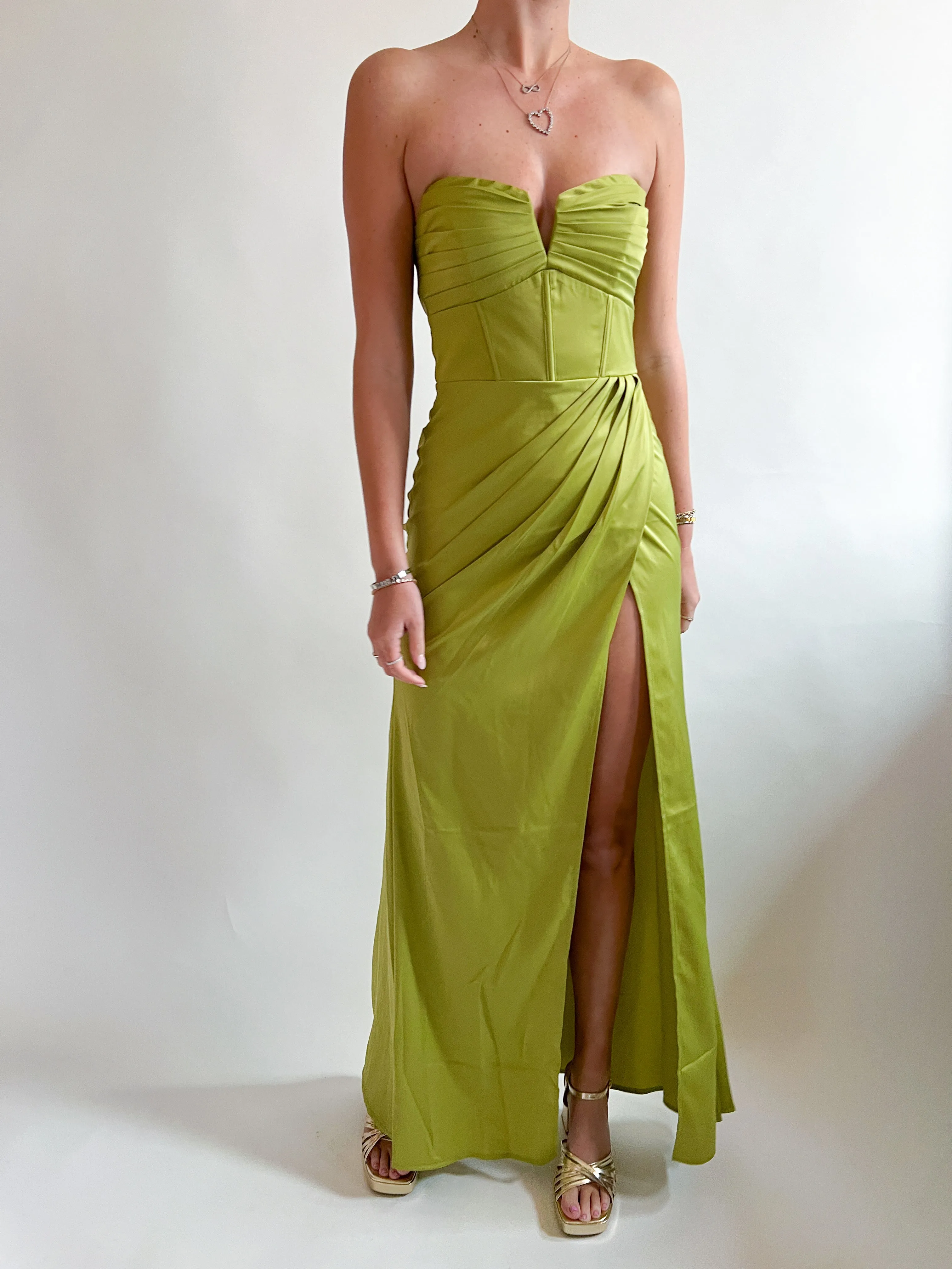 Strapless Shirring Maxi Gown