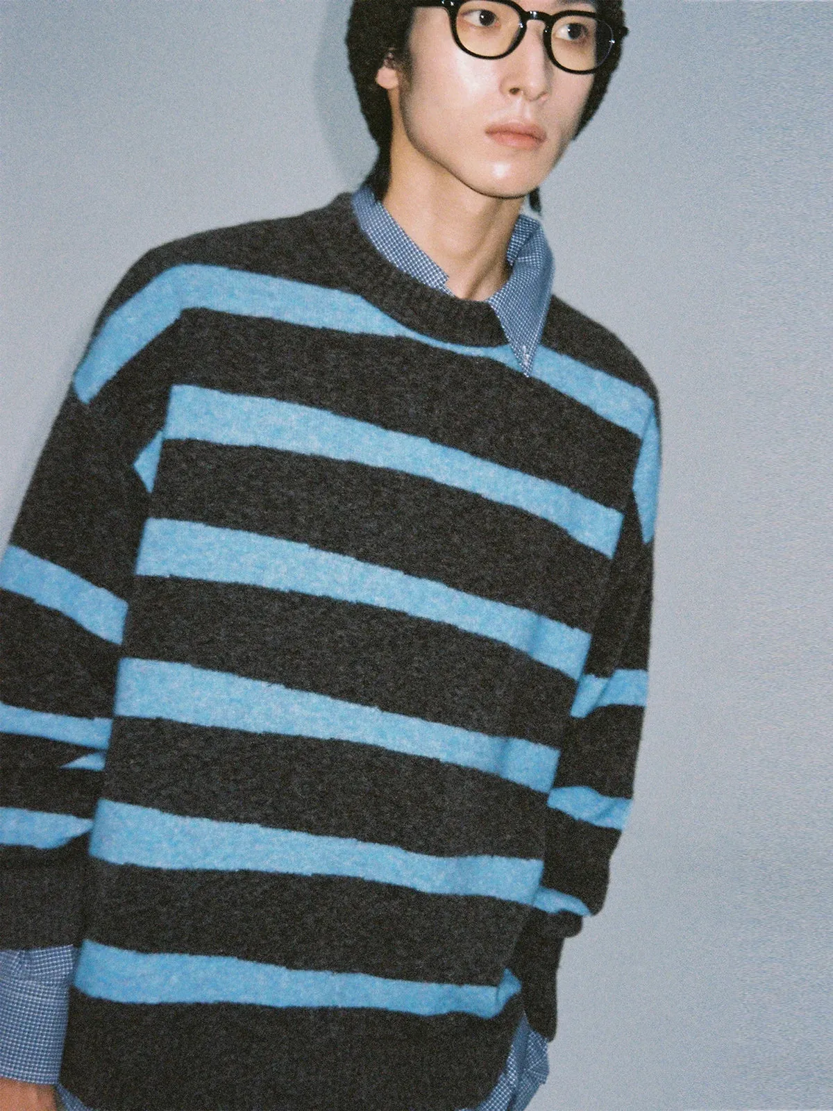 Striped Intarsia Crew Neck Sweater