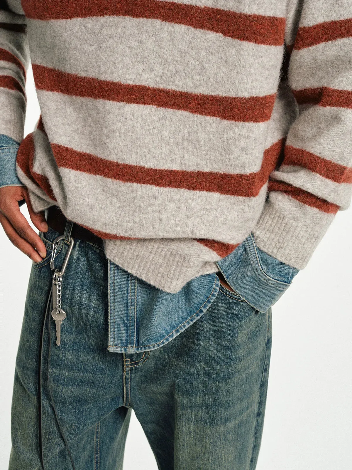 Striped Intarsia Crew Neck Sweater