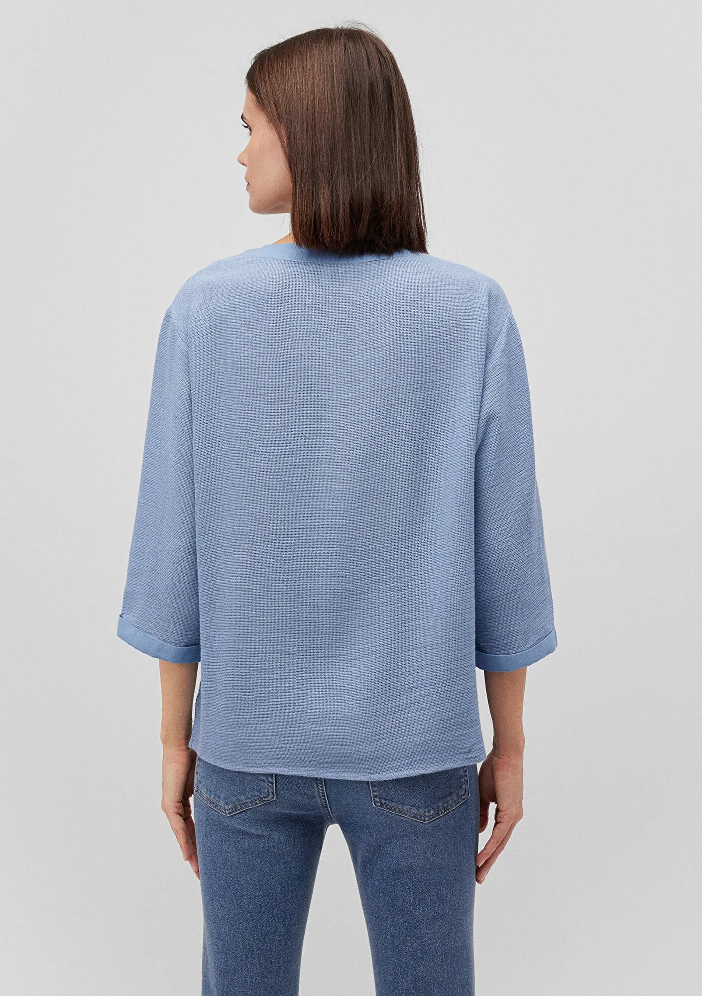 V Neck Blue Blouse