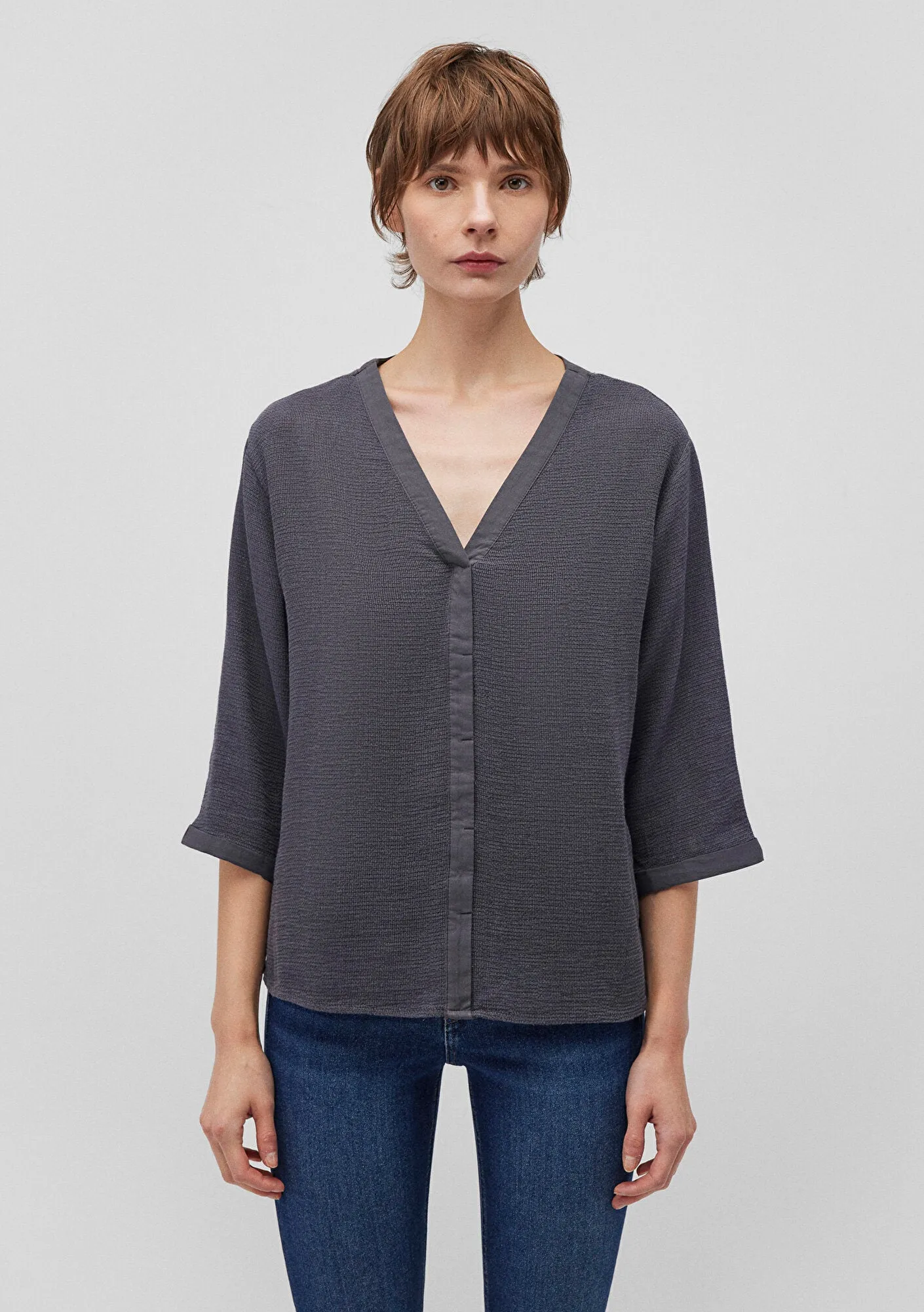 V Neck Blue Blouse