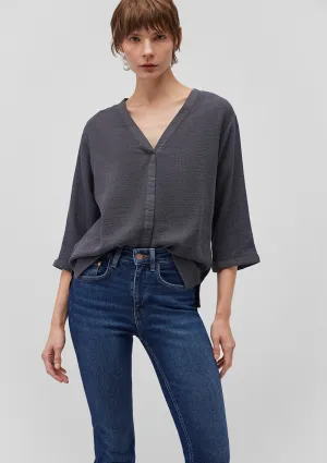 V Neck Blue Blouse