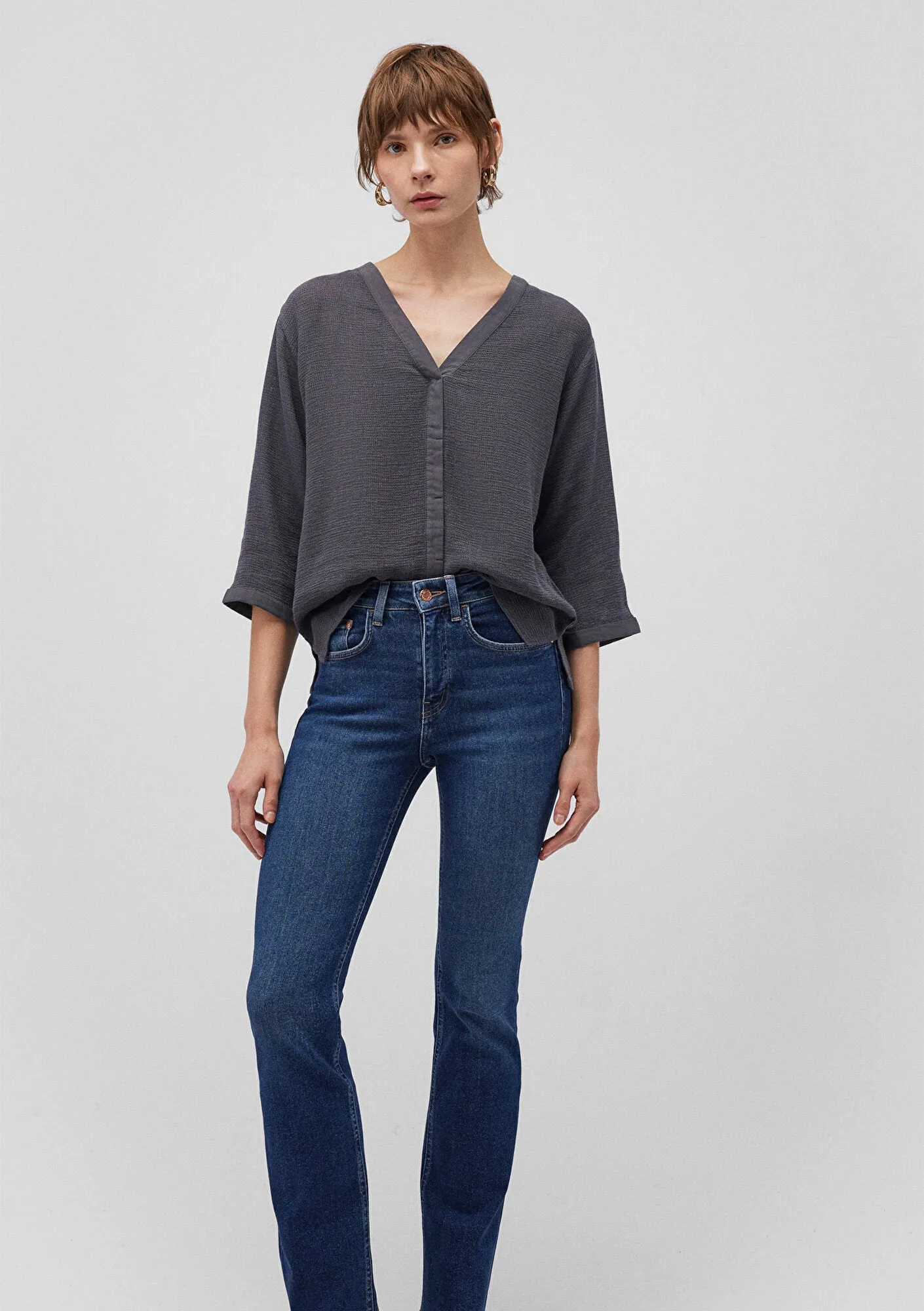 V Neck Blue Blouse