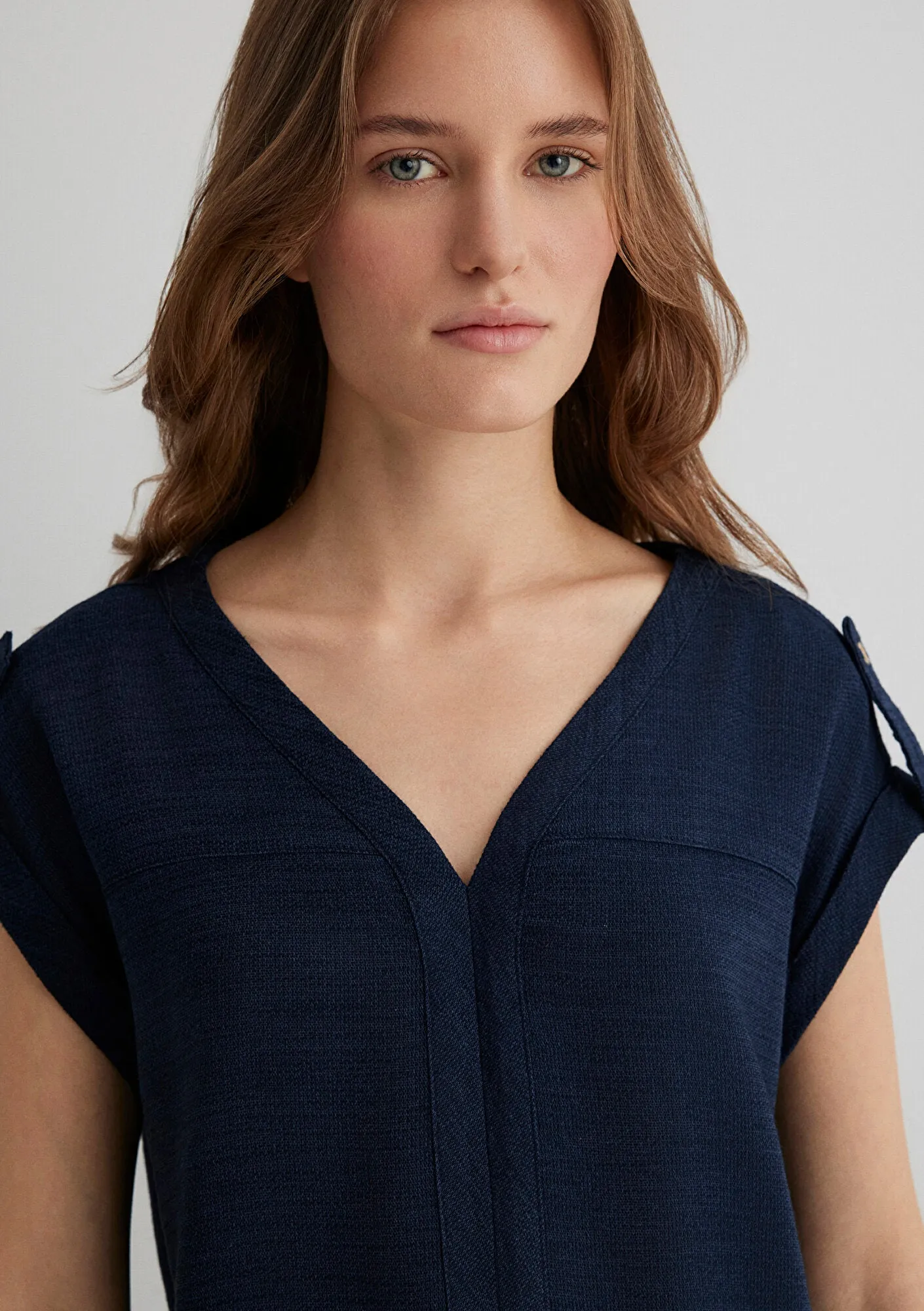 V Neck Navy Blouse