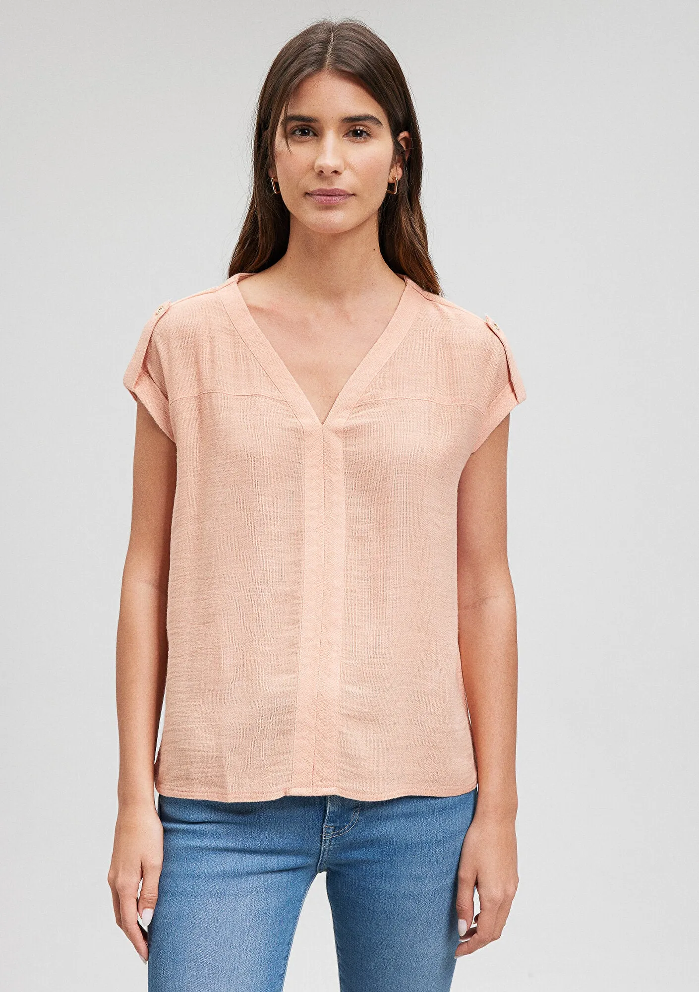 V Neck Pink Blouse