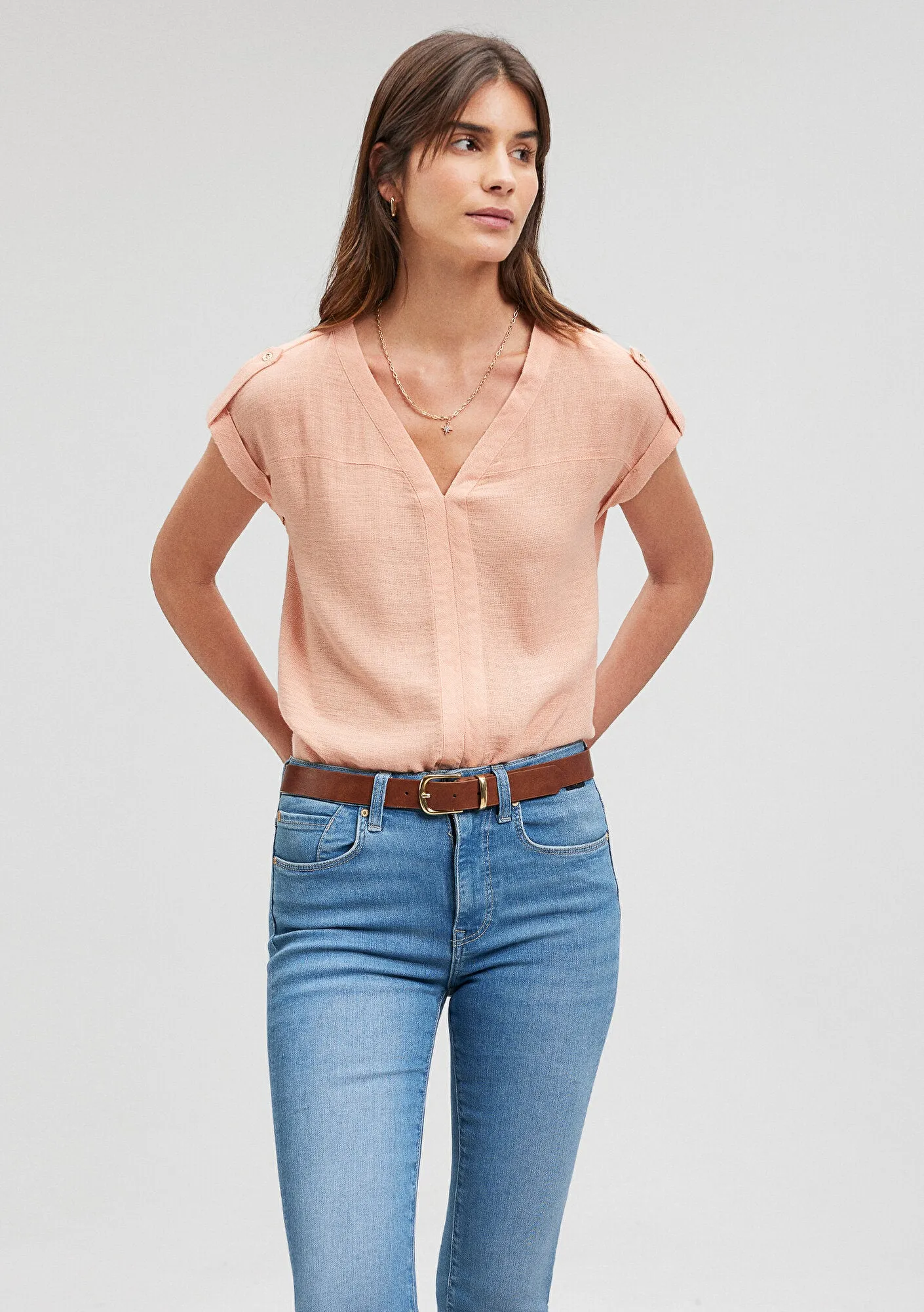 V Neck Pink Blouse