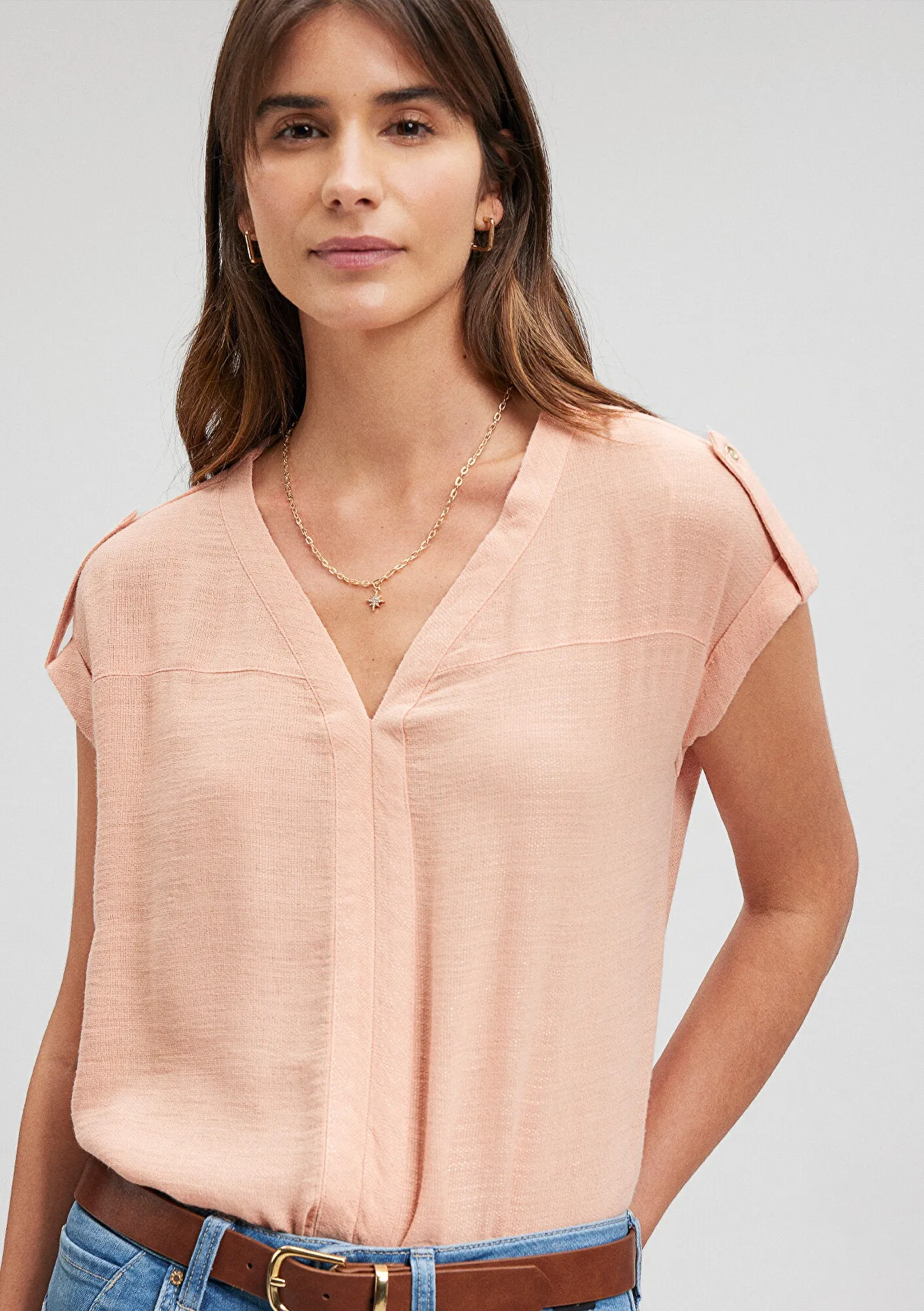 V Neck Pink Blouse