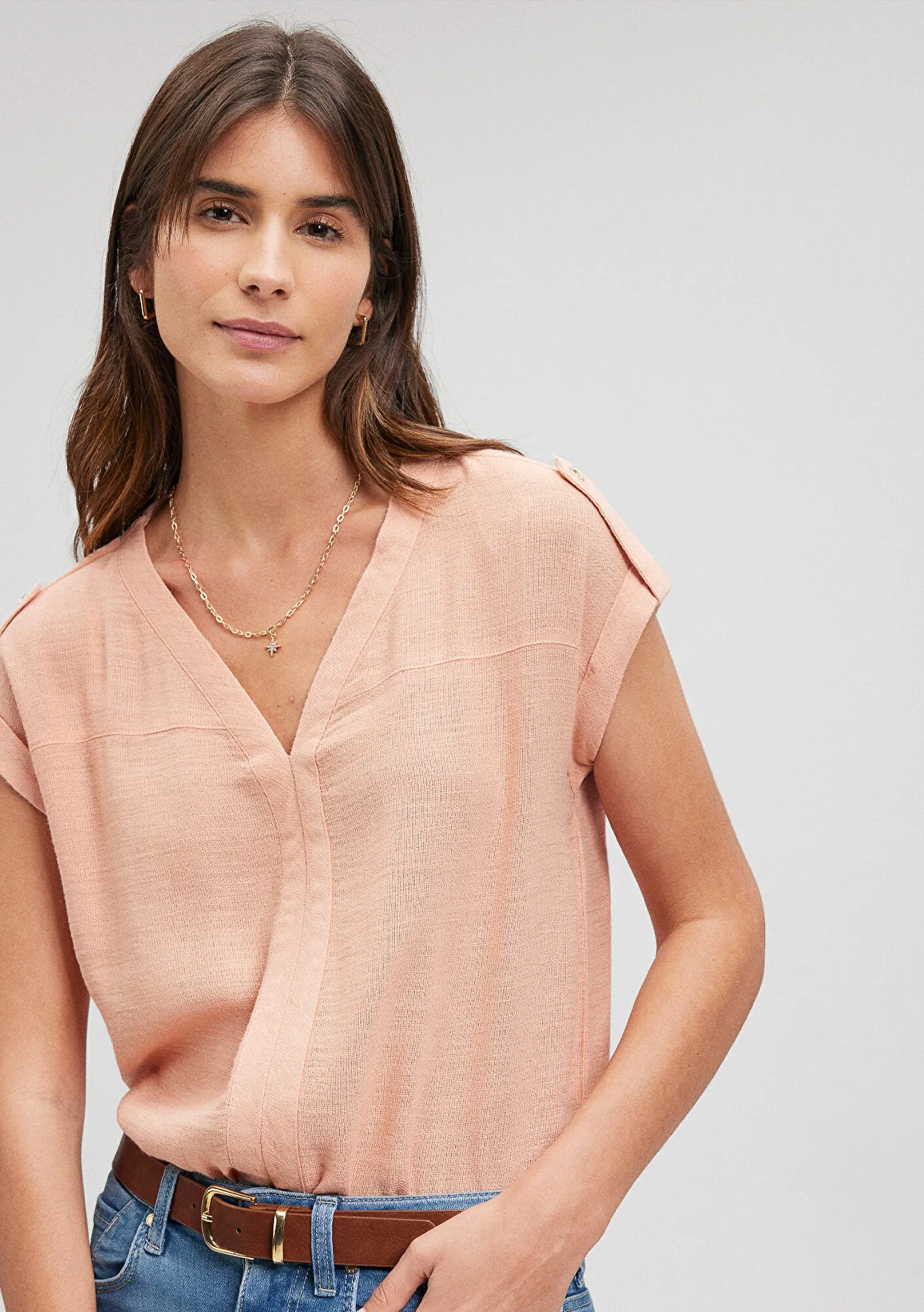 V Neck Pink Blouse