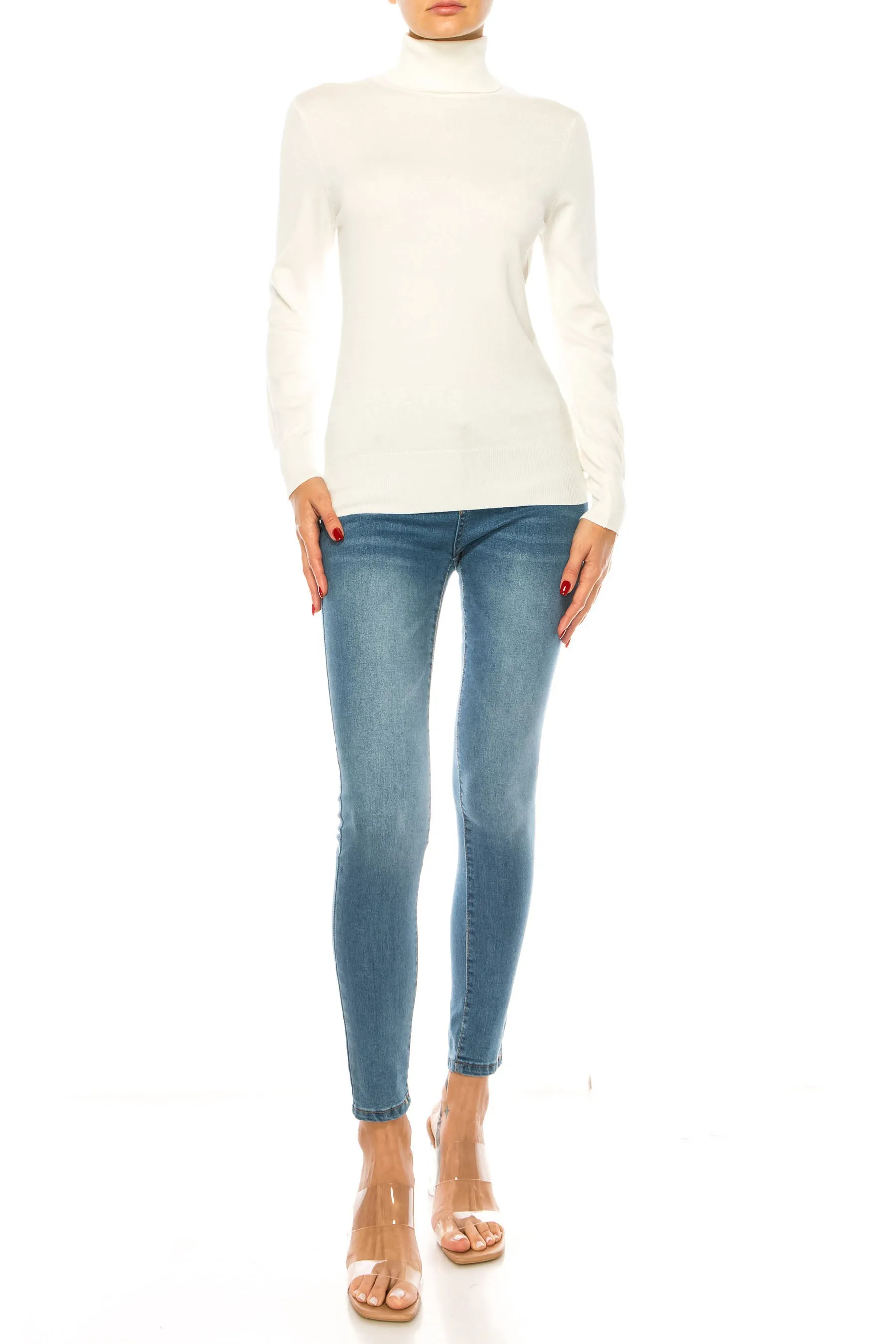 Women's Long Sleeve Turtleneck Semi Fitted Knitted Pullover Sweater Tops
