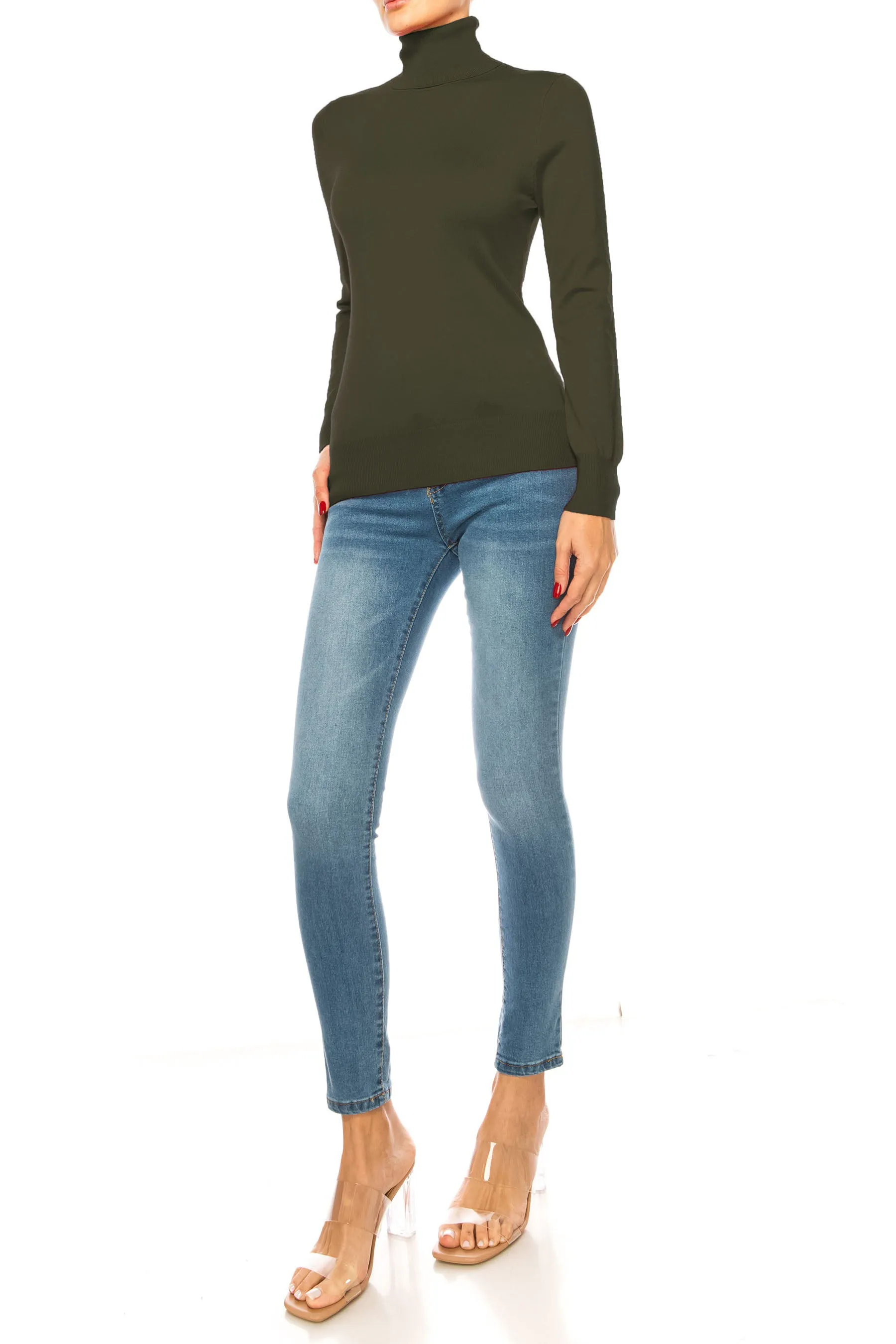 Women's Long Sleeve Turtleneck Semi Fitted Knitted Pullover Sweater Tops